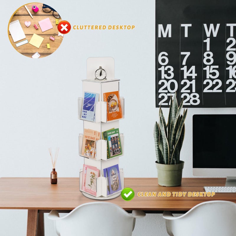 Natheeph Rotating Display Stand Greeting Card Display Wooden Display Rack with Two Card Sticker for Greeting Card Vendor Coffee Bag 3 Tier Tabletop Display Stand (White) - Image 4